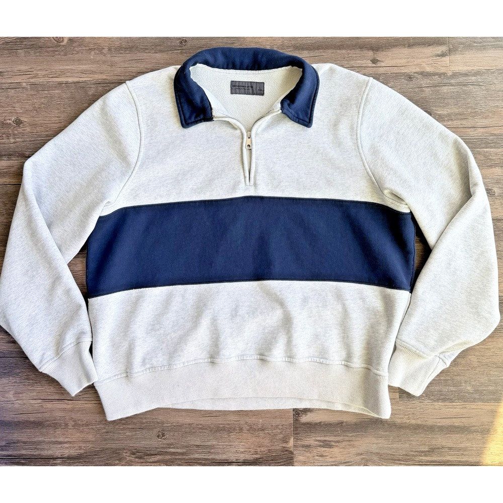 Abercrombie & Fitch 1/4 Zip Sweatshirt Mens XL Navy White Colorblock Striped